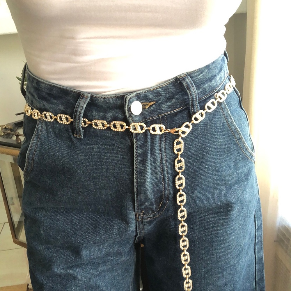 Gold Link crystal-Accented Statement belt necklace - Women Jewelry